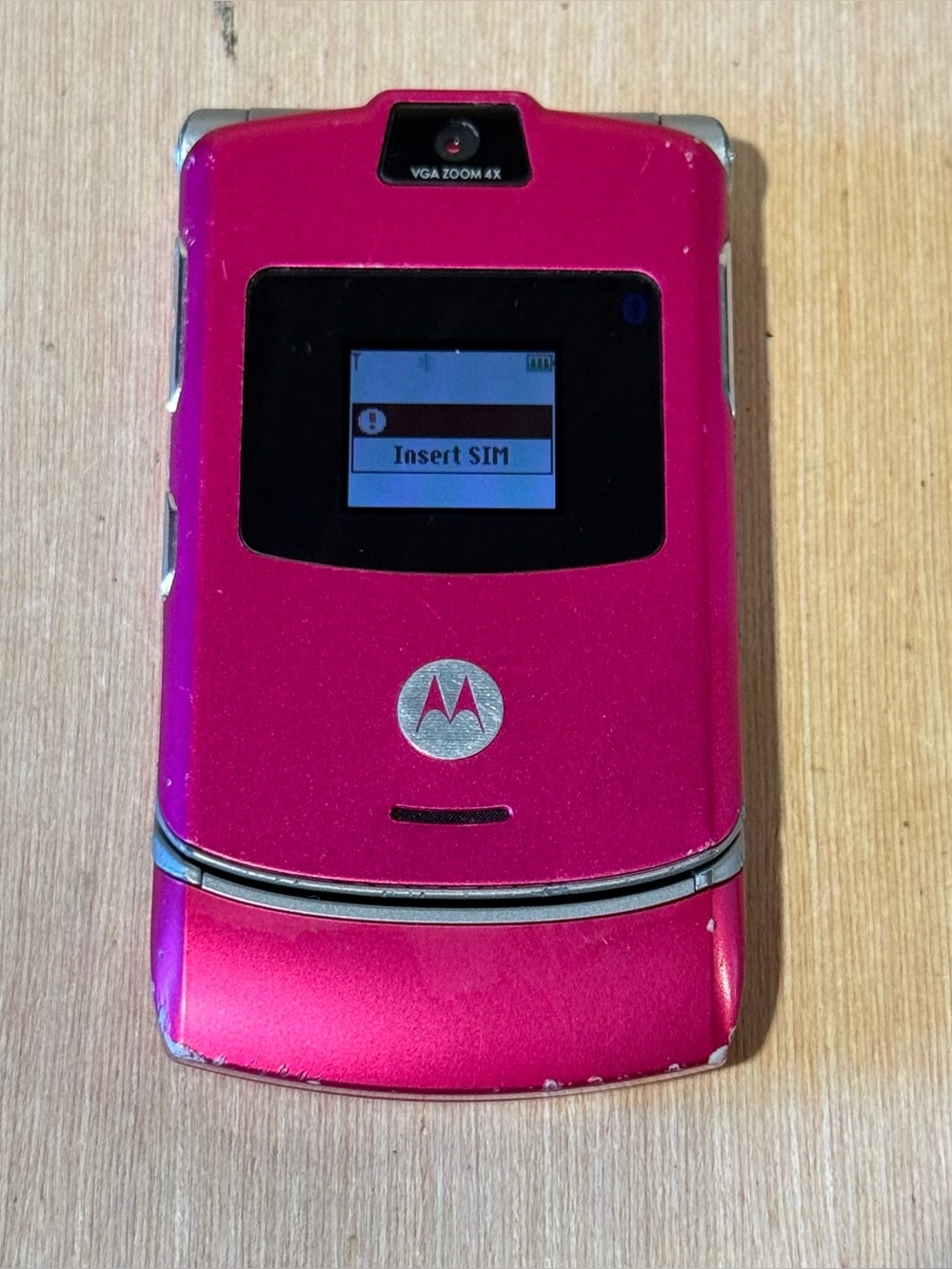 Motorola RAZR V3 Hot Pink Flip Cell Phone Turns On UNTESTED-No Charg Read Info!